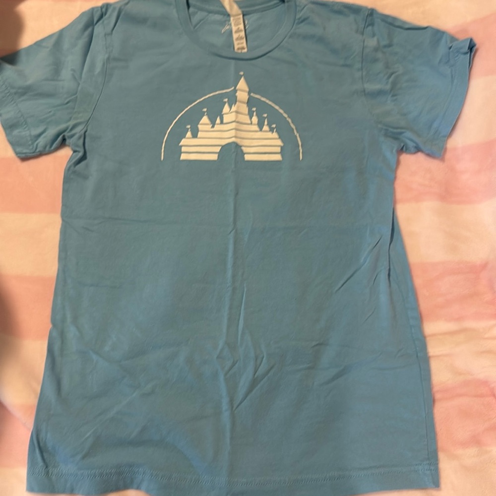 Blue Disney castle logo tee, size small